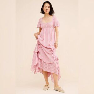 Free People Bring The Romance Midi Dress XL Women's Cotton Sheer Pink NEW 45287